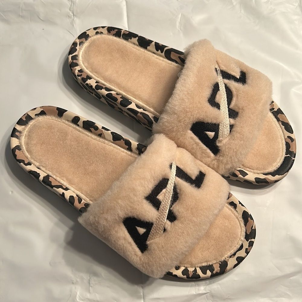 Apl Tan & Black Shearling Slip On Slides(Size 9) - image 3
